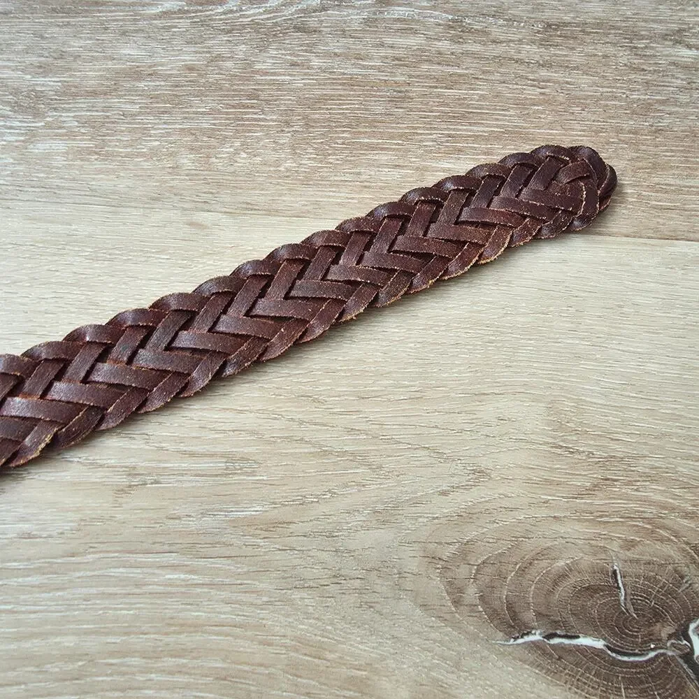 Vintage Taiwan R.O.C. Brown Braided Leather Belt sz Extra Large Retro Casual